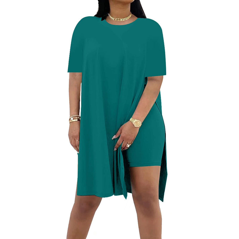 Solid Color Loose Round Neck Sleeve Two-piece Suits