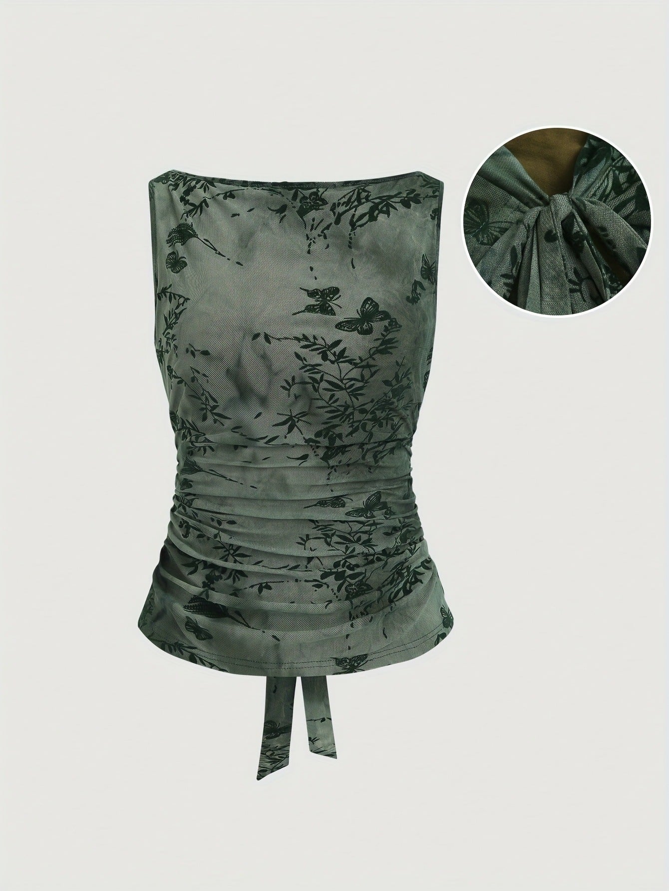 Women's Mesh Flocking Vintage Bow Bandage Design Small Vest/suspenders/tube Top