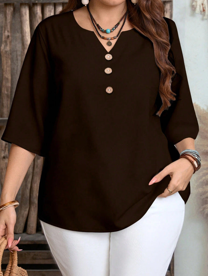 Women's Casual Printed Fastener Decoration Loose Sleeves Large Size T-shirt