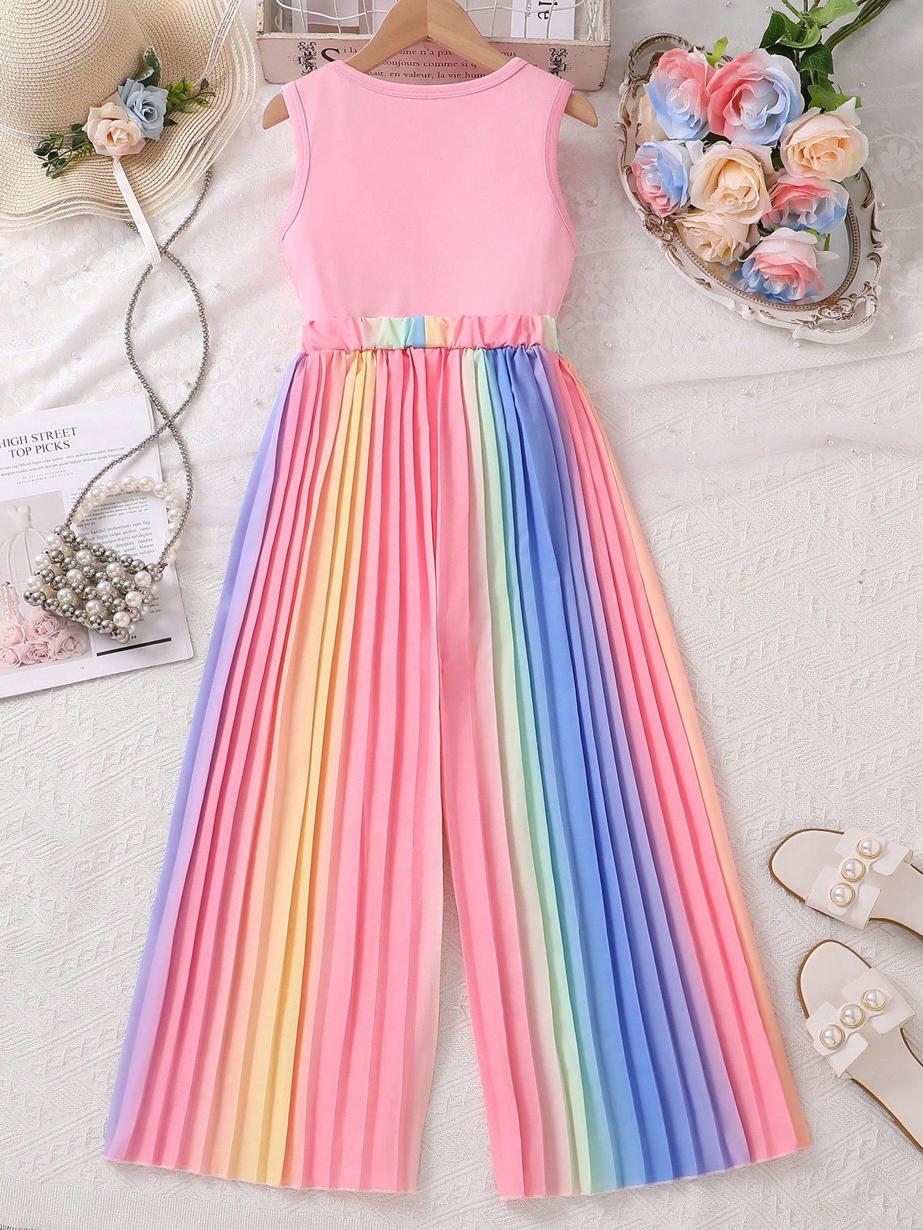 Summer Short Sleeveless Vest Color Gradient Pleated Trousers Teens Children's Suit