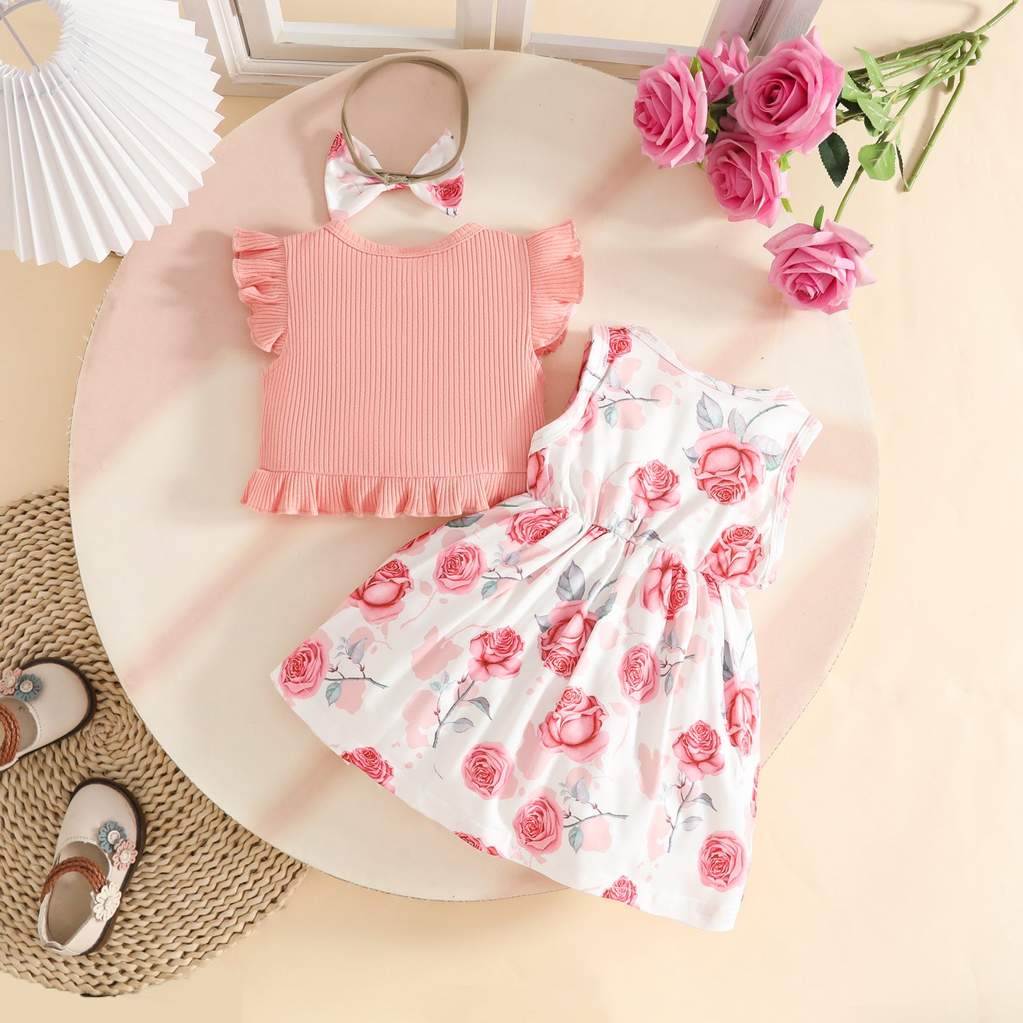 Sunken Stripe Short Printed Butterfly Flower Children's Suit