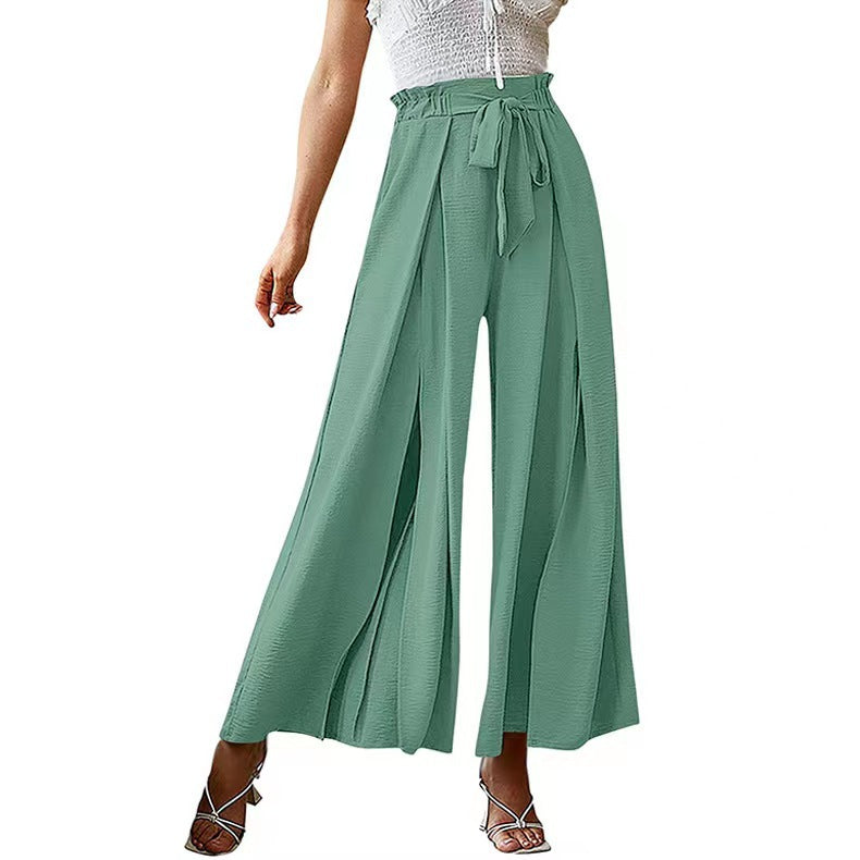 Women's Elegant Style Bowknot Loose High Waist Crimp Wide Casual Pants