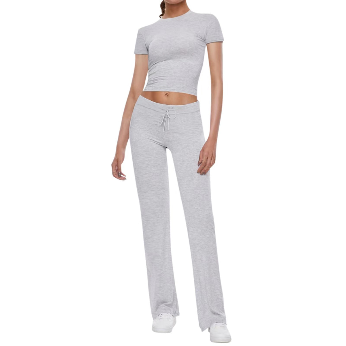 American Basic Solid Color T-shirt Flanging Waist Head Sleeve Hot Fashion Casual Suit