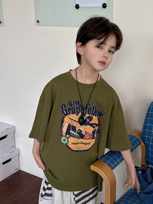 Children's Retro Fashion Cotton Top Loose Printed Summer Children's T-shirt