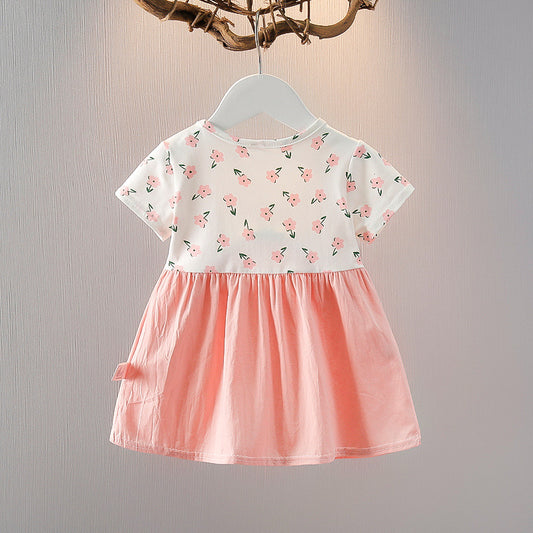 Summer Thin Fashionable Princess Short-sleeved Fake Suspender Little Skirt Children's Dress
