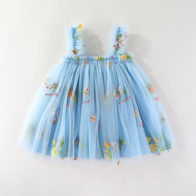 Children's Embroidery Tulle Skirt Suspender Flower Butterfly Children's Dress