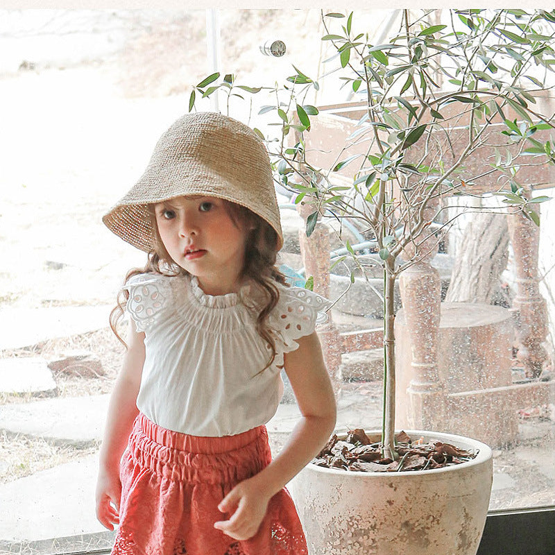 Children's Summer Strawberry Shan Clothing Solid Color Hollow Children's T-shirt