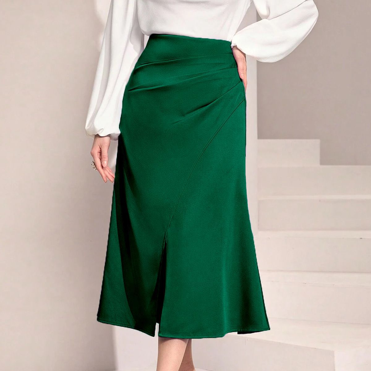 Women's Satin Heap Pleated Split Dress Solid Skirts