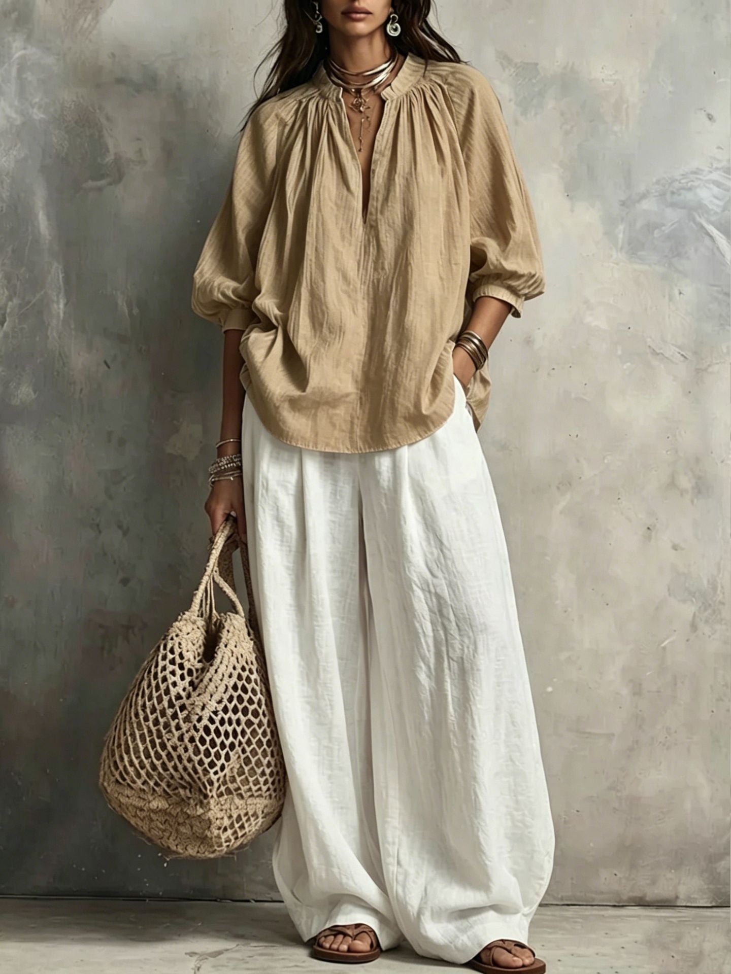 Shirt Loose Slimming Middle Sleeve Vacation Tops