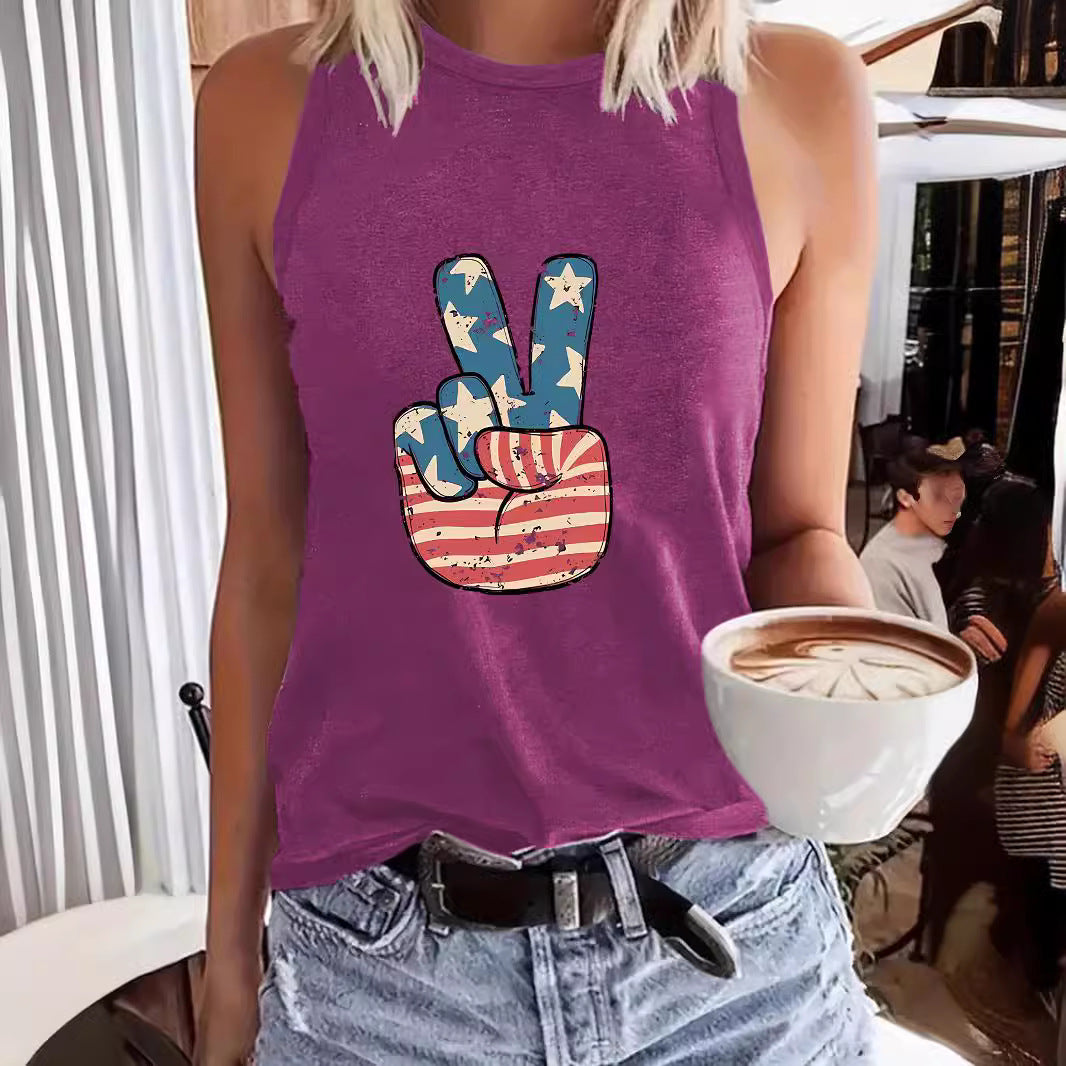 Women's Day Printed Sleeveless T-shirt Round Neck Pullover Vests