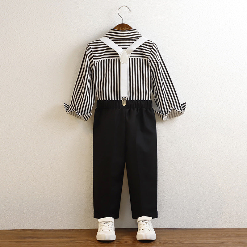 Children's Striped Shirt British Fashion Boy's Overalls Performance Children's Suit