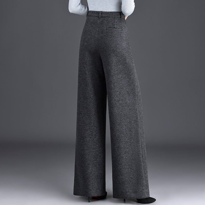 Women's Woolen Straight Fashion High Waist Slimming Narrow Casual Pants