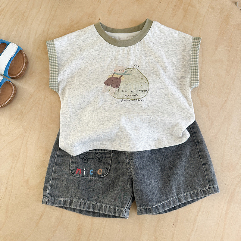 Cartoon Printed Sleeveless Summer Boy Korean Style Children's T-shirt