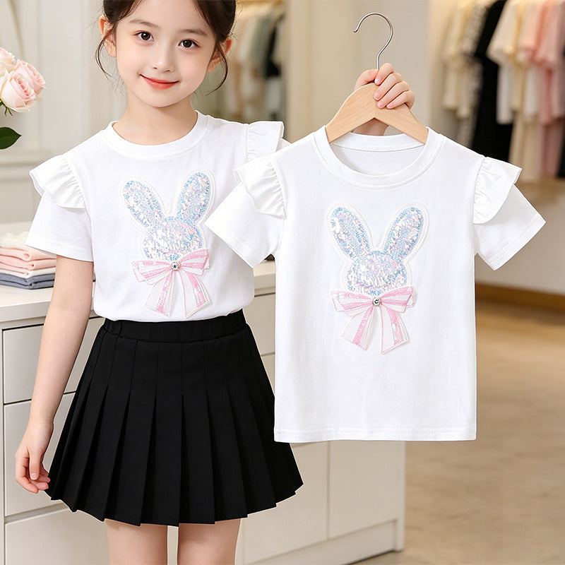 Children's Ice Porcelain Cotton Short-sleeved Summer Princess Breathable Shirt Thin Children's T-shirt