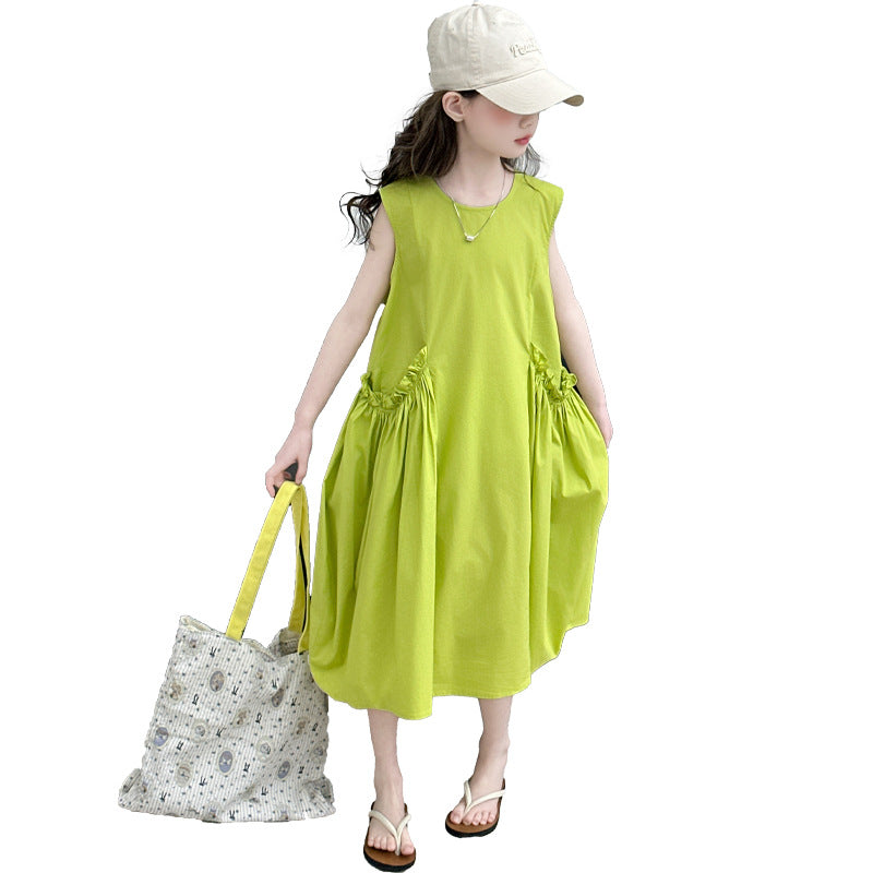 Children's Summer Sleeveless Skirt Vest Mid-length A- Children's Dress