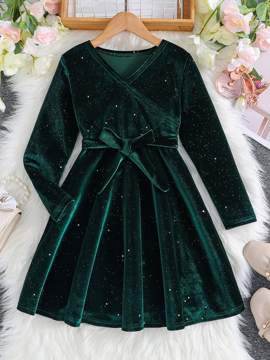 Pure Color Sequins Birthday Banquet With Children's Dress