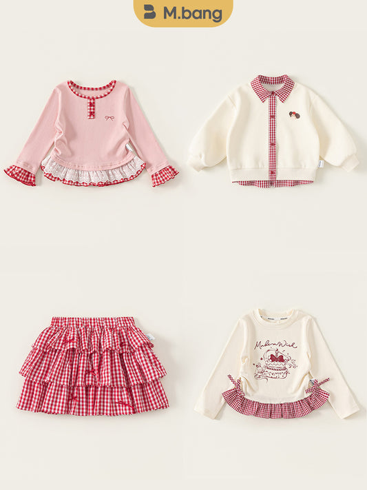 Children's Sleeve Plaid Elements Sisters Outfit Stitching Lace Children's T-shirt