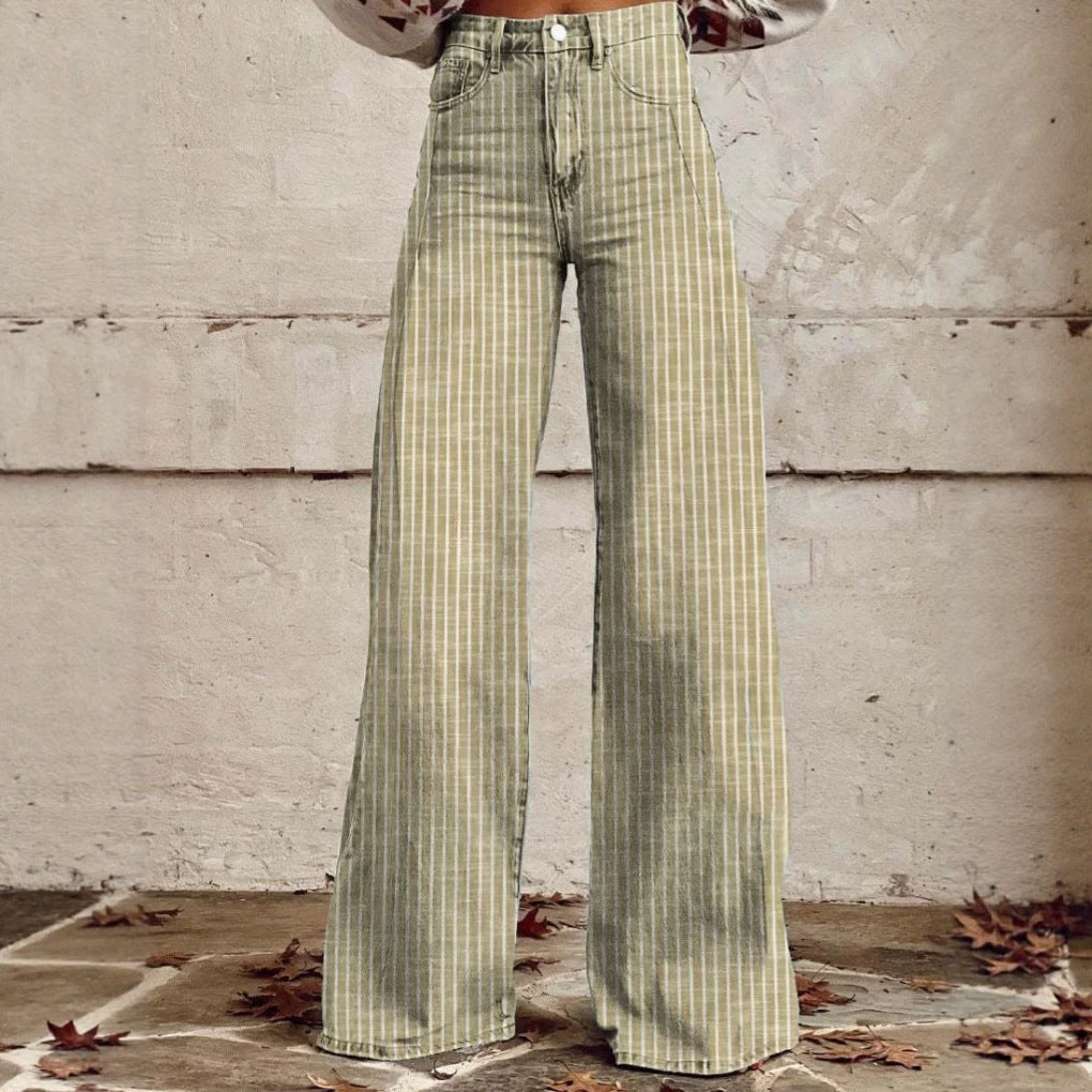Vintage Stripe Loose High Waist Wide Women's Jeans