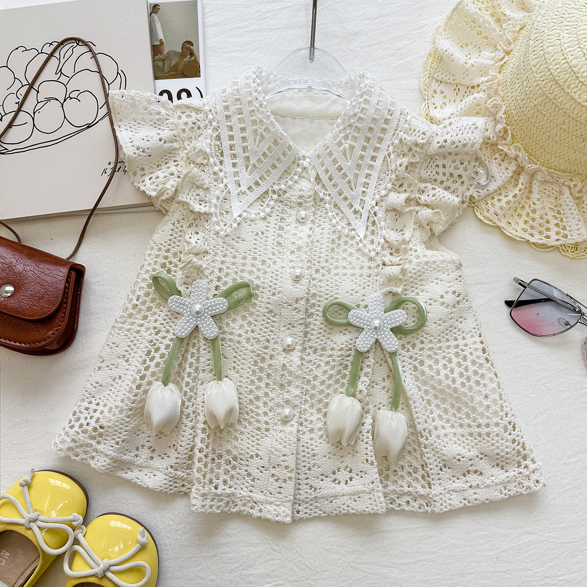 Style Summer Lace Top Shorts Two-piece Set Cute Children's Suit