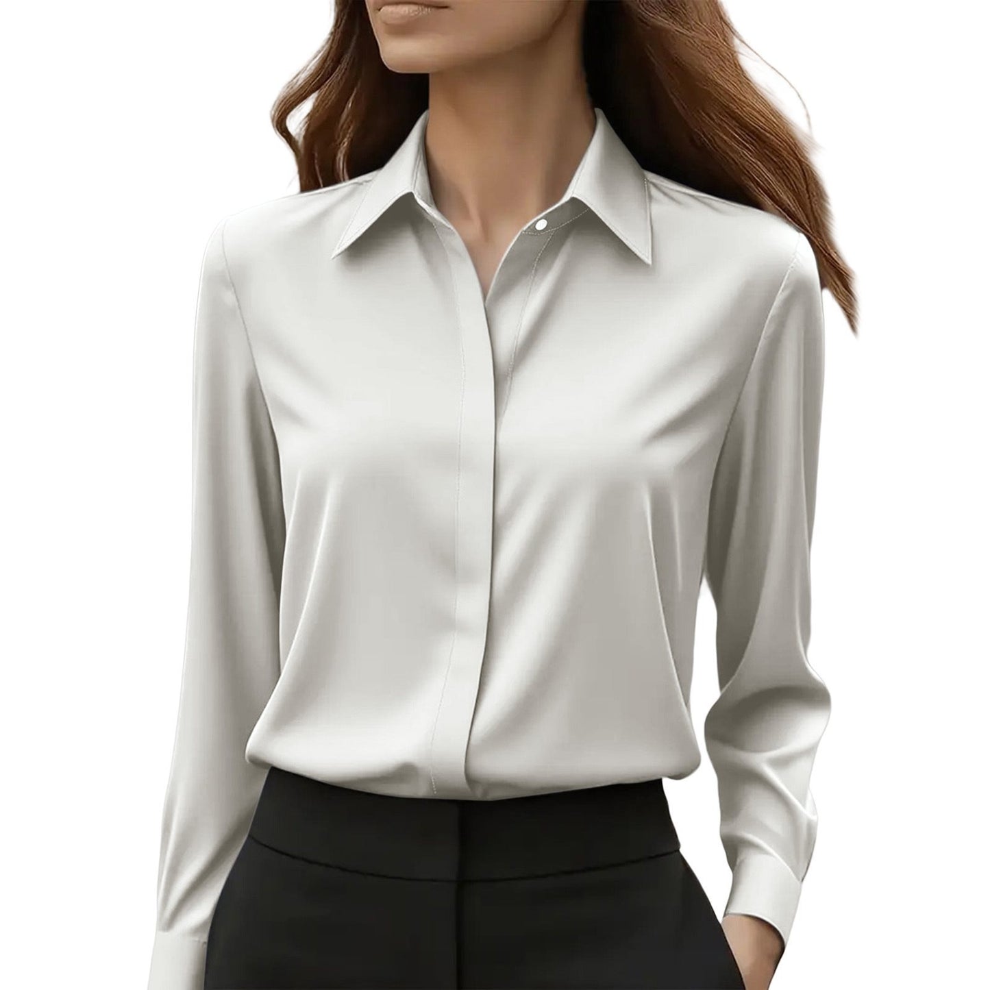 Women's Shirt Satin Lapel Long Sleeve Autumn Solid Blouse