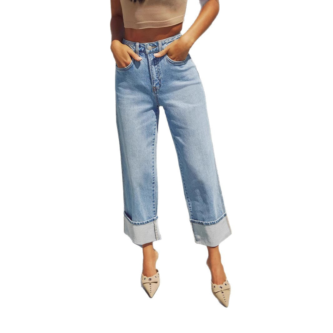 Women's Spring High Elastic Straight Quality Retro Waist Women's Jeans