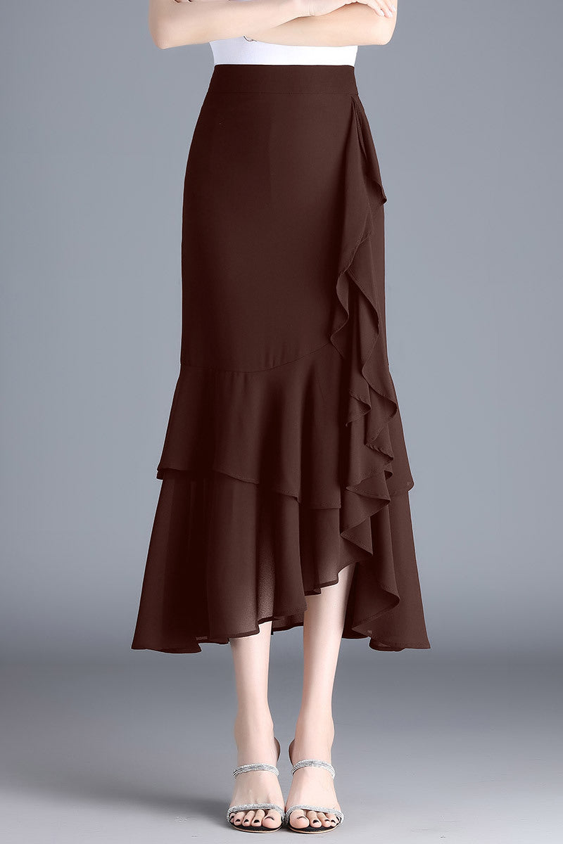 Women's Chiffon High Waist Summer A- Line Mid-length Split Sheath Skirts