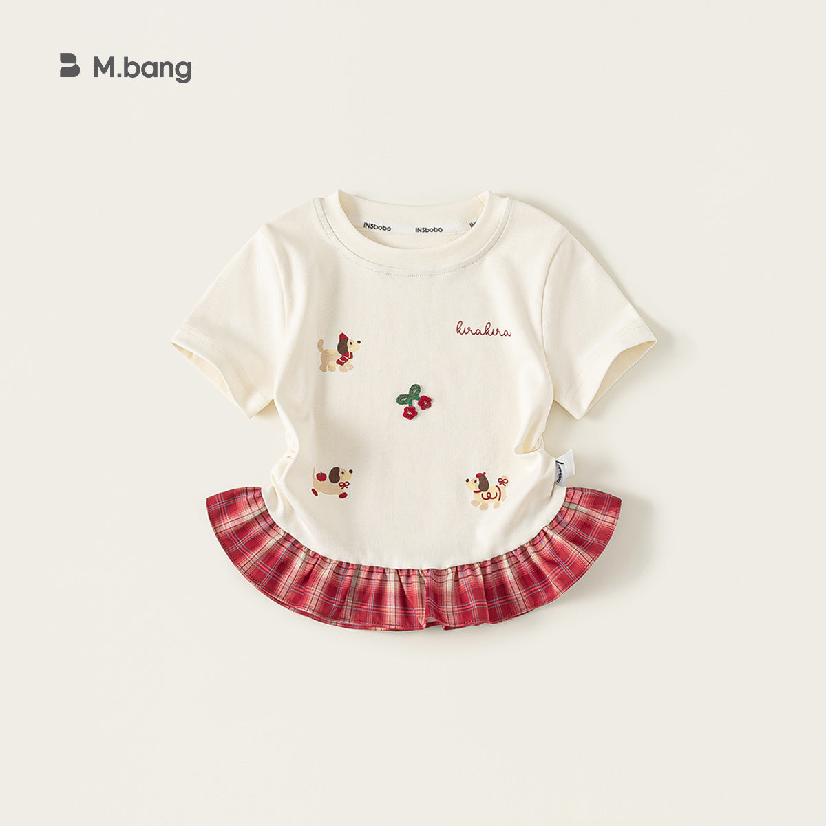 Children's Clothing Short-sleeved Summer Plaid Stitching Little Cartoon Printed Fake Two-piece Children's T-shirt