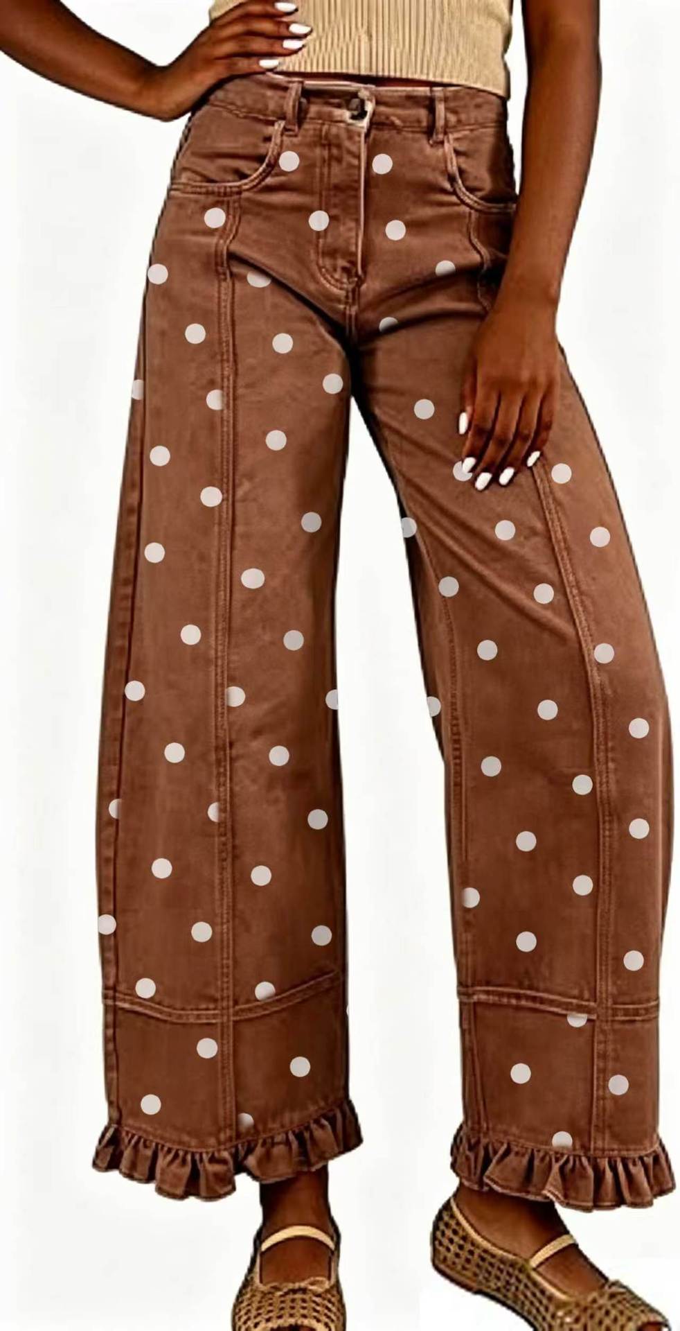 Women's Waist Polka-dot Ruffled Design Sense Fashion Jeans