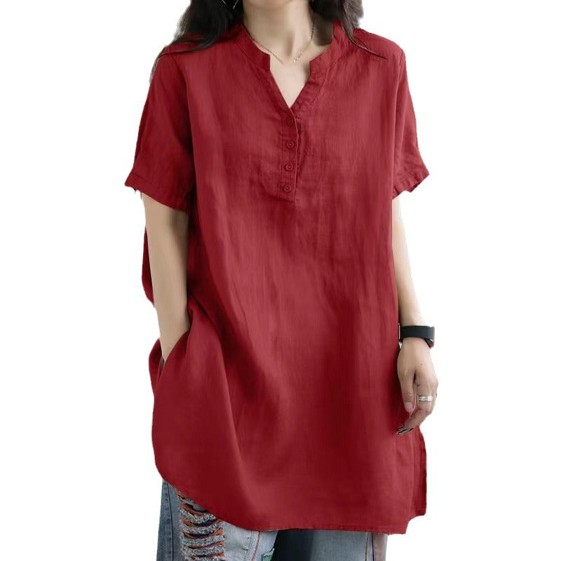 Women's Solid Color Button Fashion Sleeve Blouse