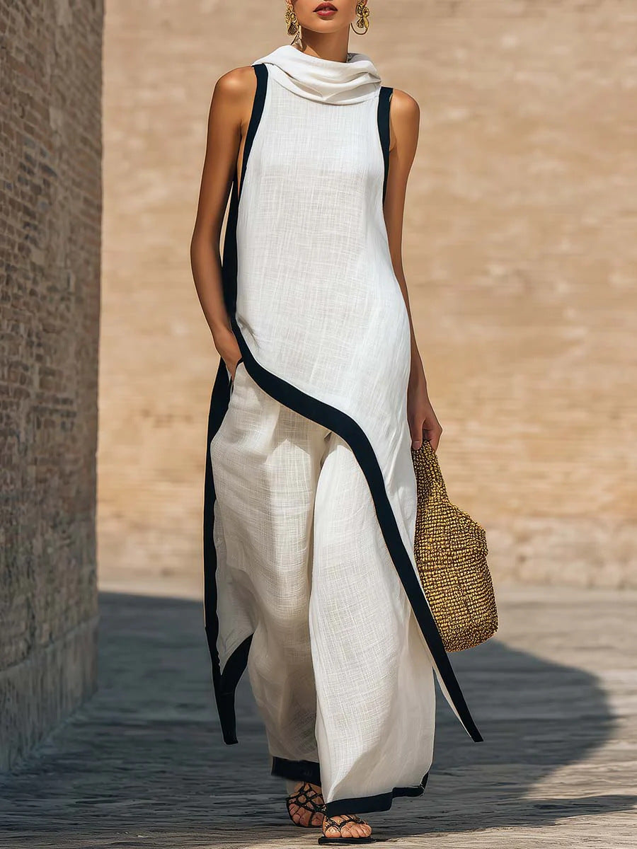 Women's Sleeveless Wide Leg Irregular Two-piece Set Fashion Casual Suit