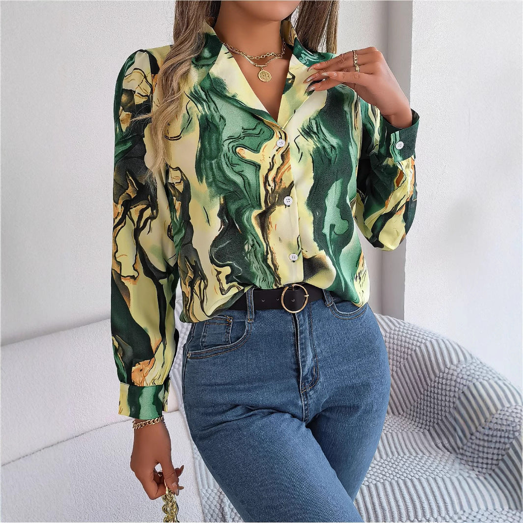 Women's Casual Contrast Color Striped Collar Long Lace Shirt, Chiffon Shirt
