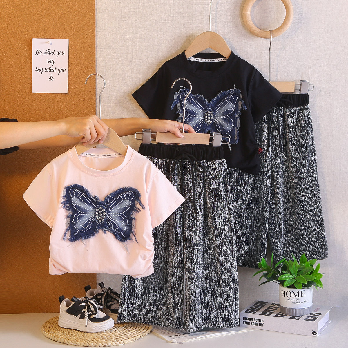 Fashion Clothing Summer Denim Patch Bow Cute Clothes Trousers Children's Suit