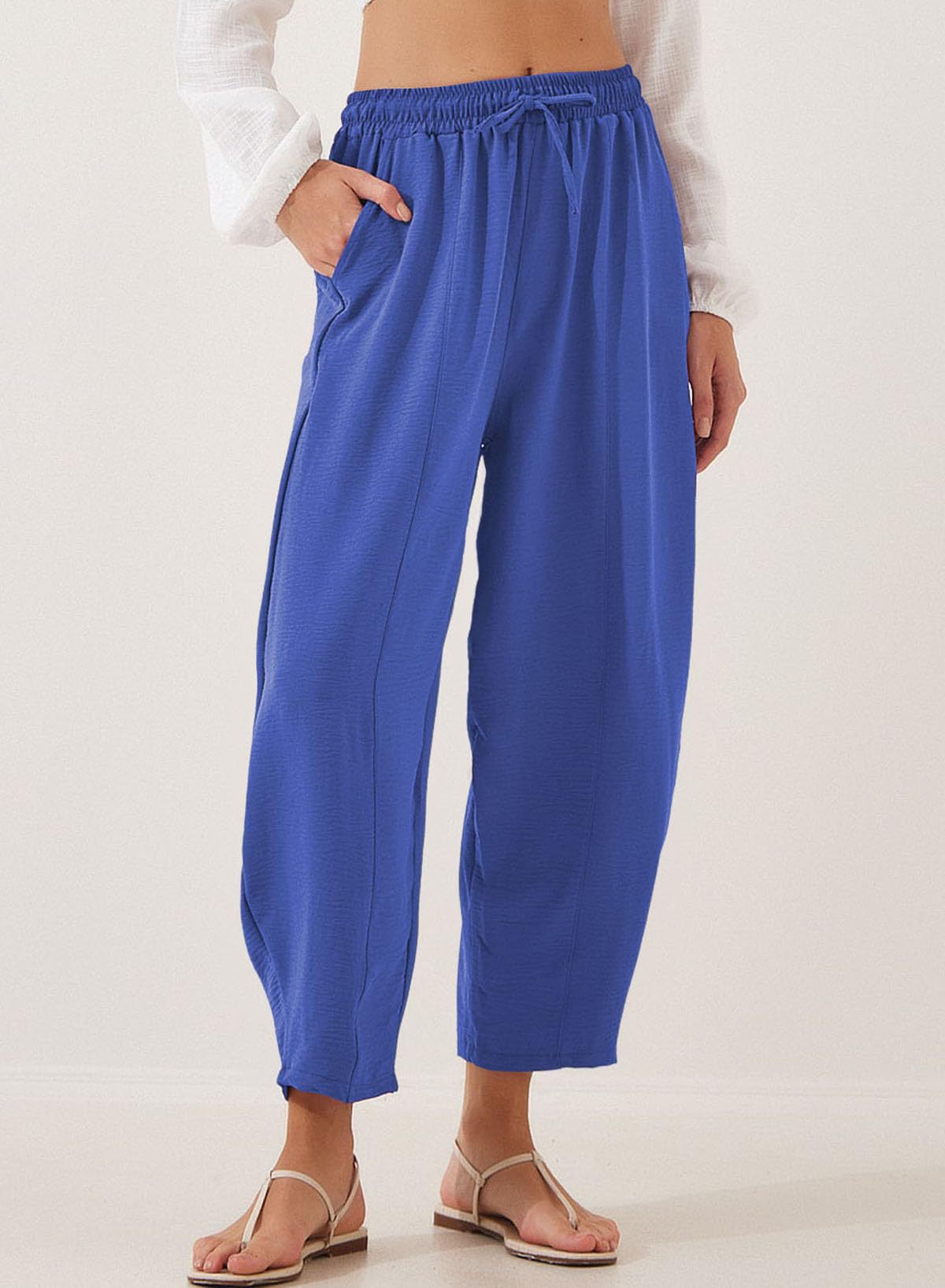Women's High Waist Loose Vacation Drawstring Pocket Casual Pants
