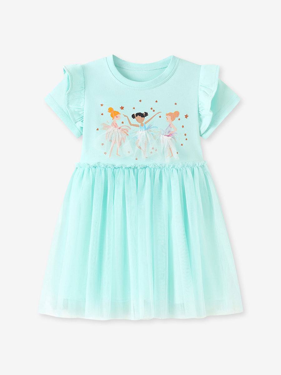 Children's Mesh Princess Summer Cartoon Skirts Short-sleeved Children's Dress