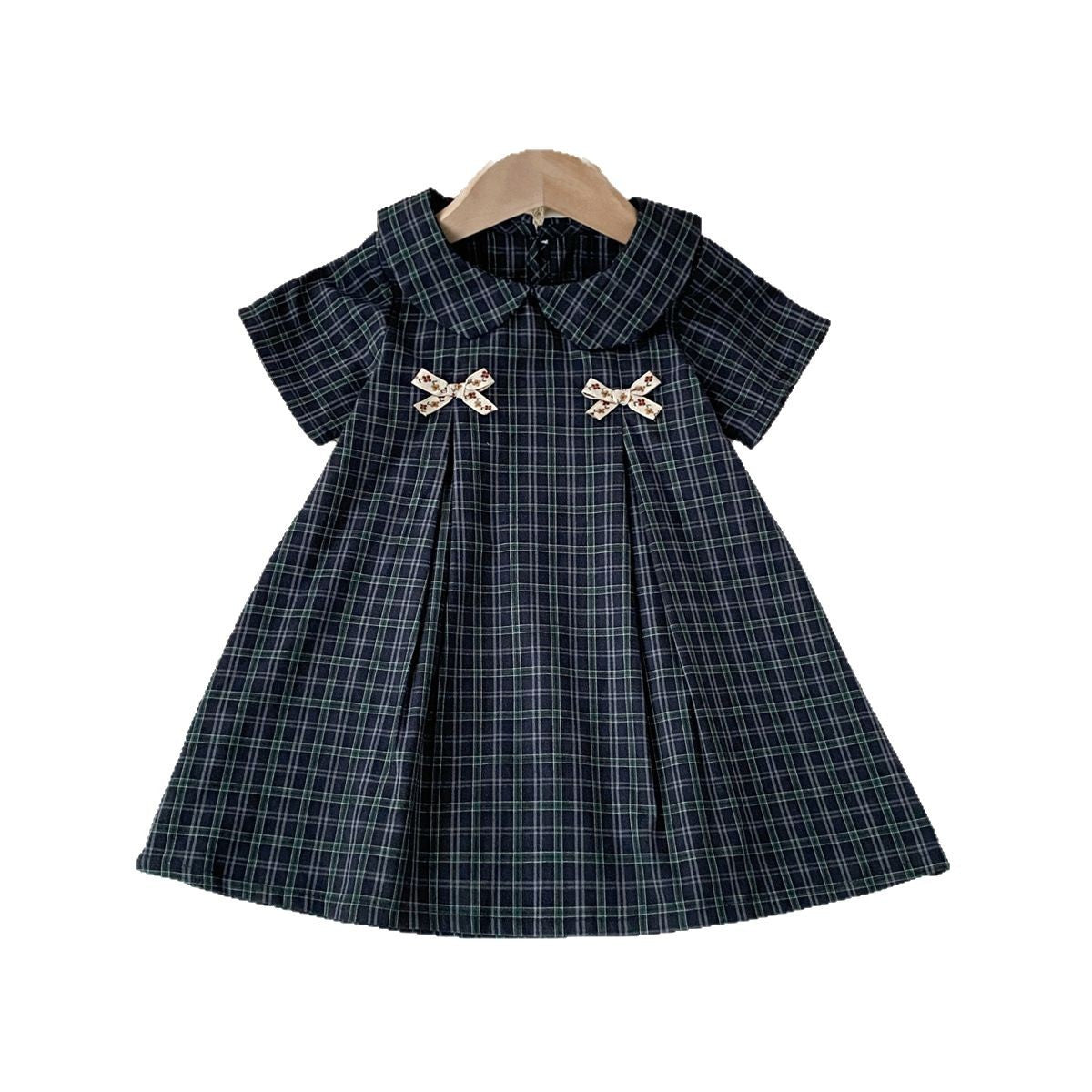 Summer Plaid Korean Style Doll Collar Fashionable Children's Dress