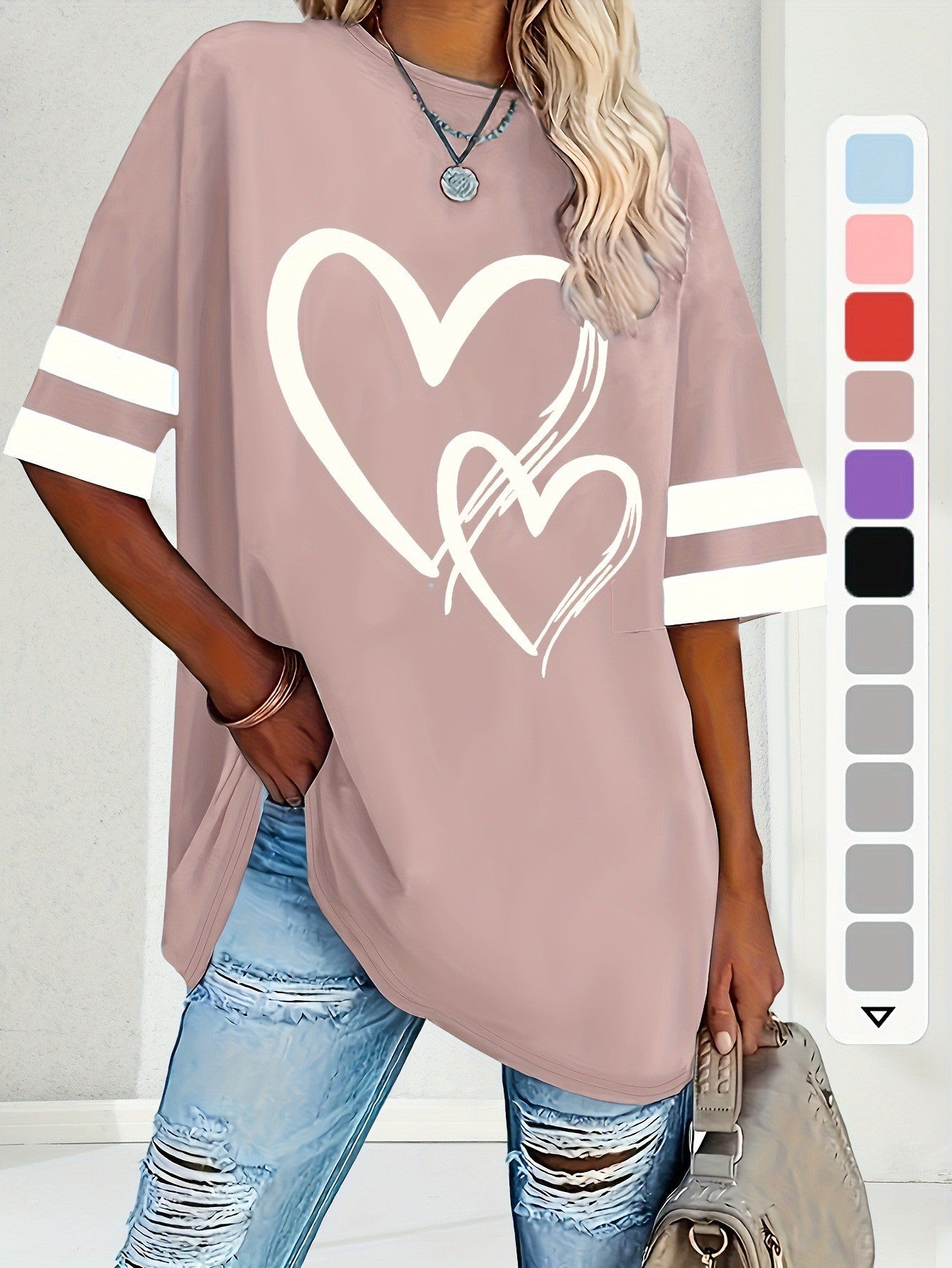 Women's Casual Sleeve Love Elegant Comfortable Pullover Large Size T-shirt