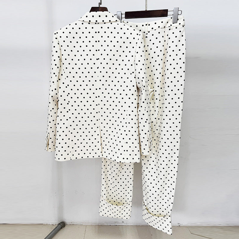 Bow Decoration Polka Dot Dots Trousers Two-piece Fashion Casual Suit