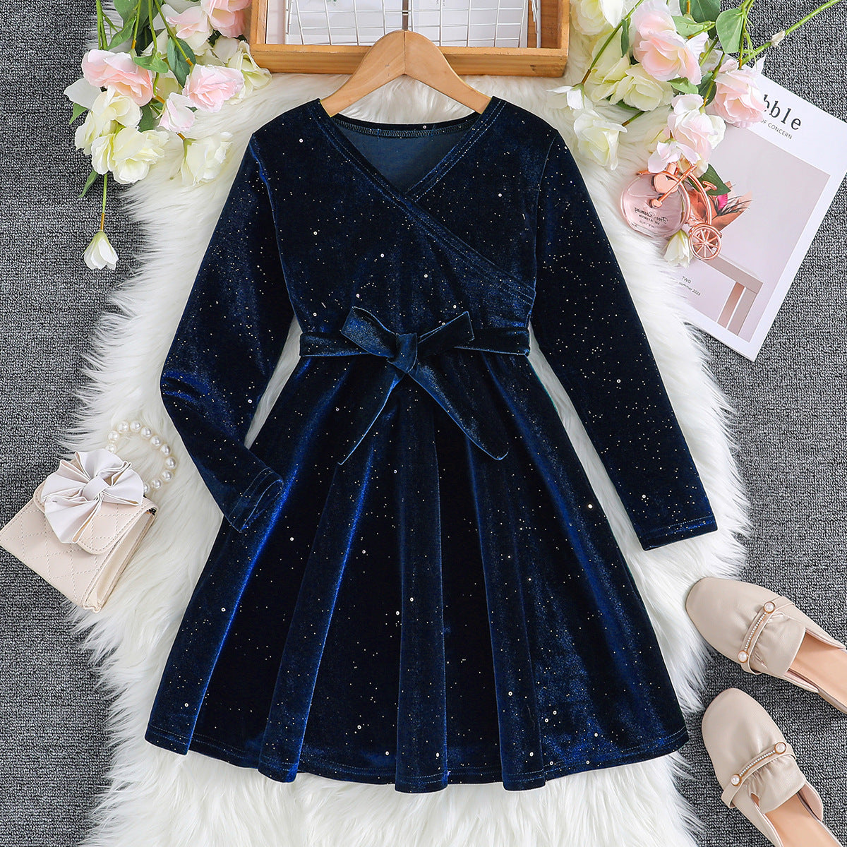 Pure Color Sequins Birthday Banquet With Children's Dress