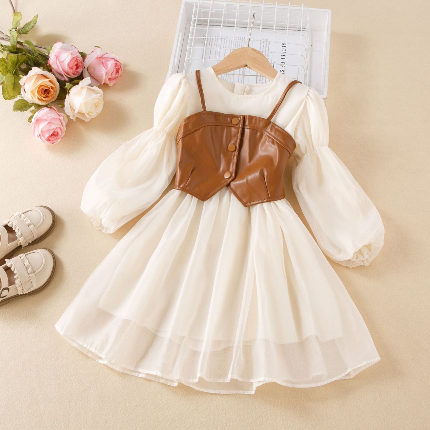 Clothing Autumn Western Style Two-piece Set Twilight Yarn Long Sleeve Children's Dress