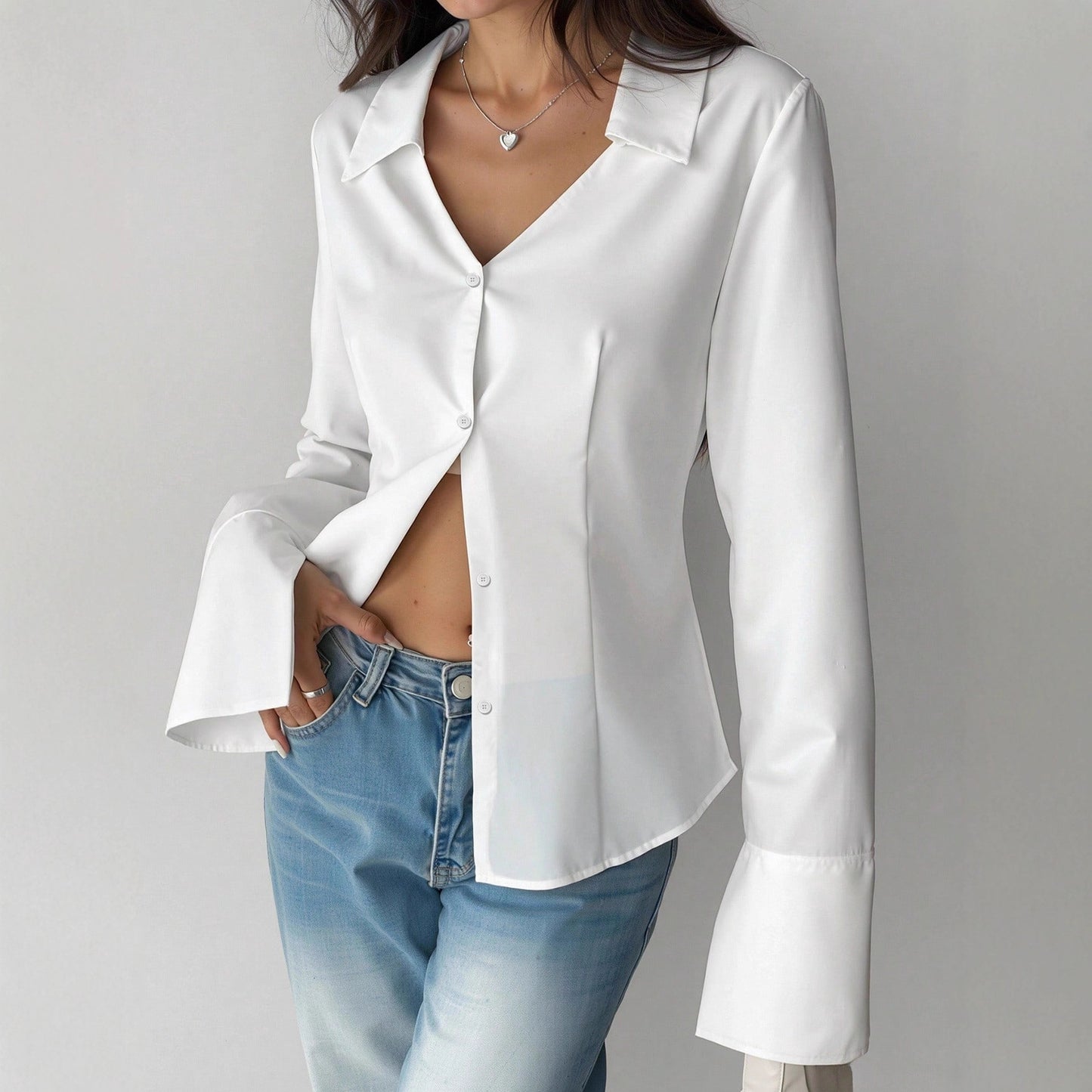 Women's Style Flared Sleeves Shirt Bandage Dress Hot Blouse