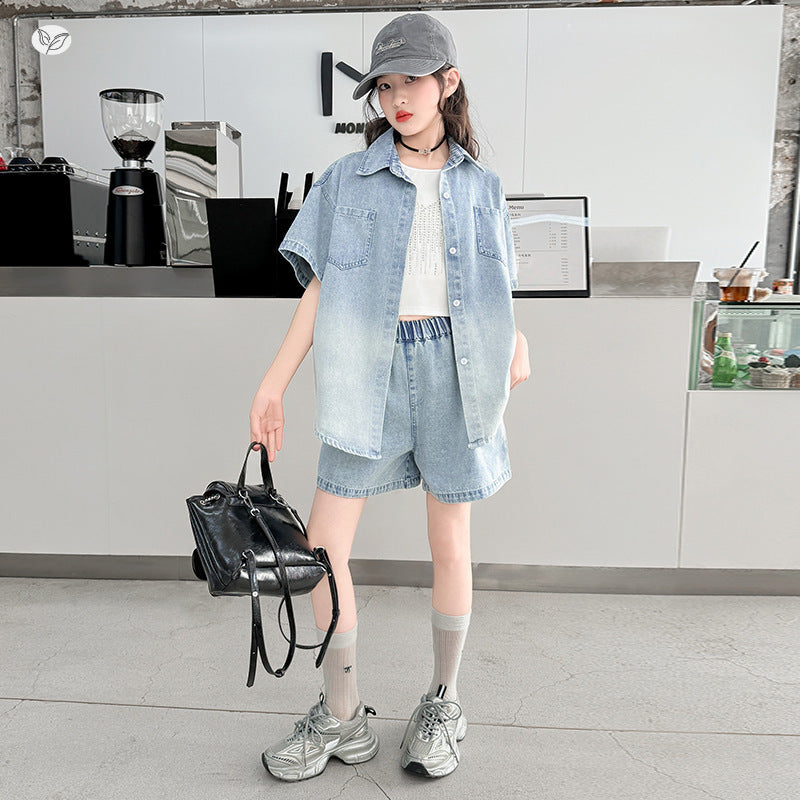 Children's Summer Rhinestone Vest Shirt Shorts Three-piece Set Children's Suit