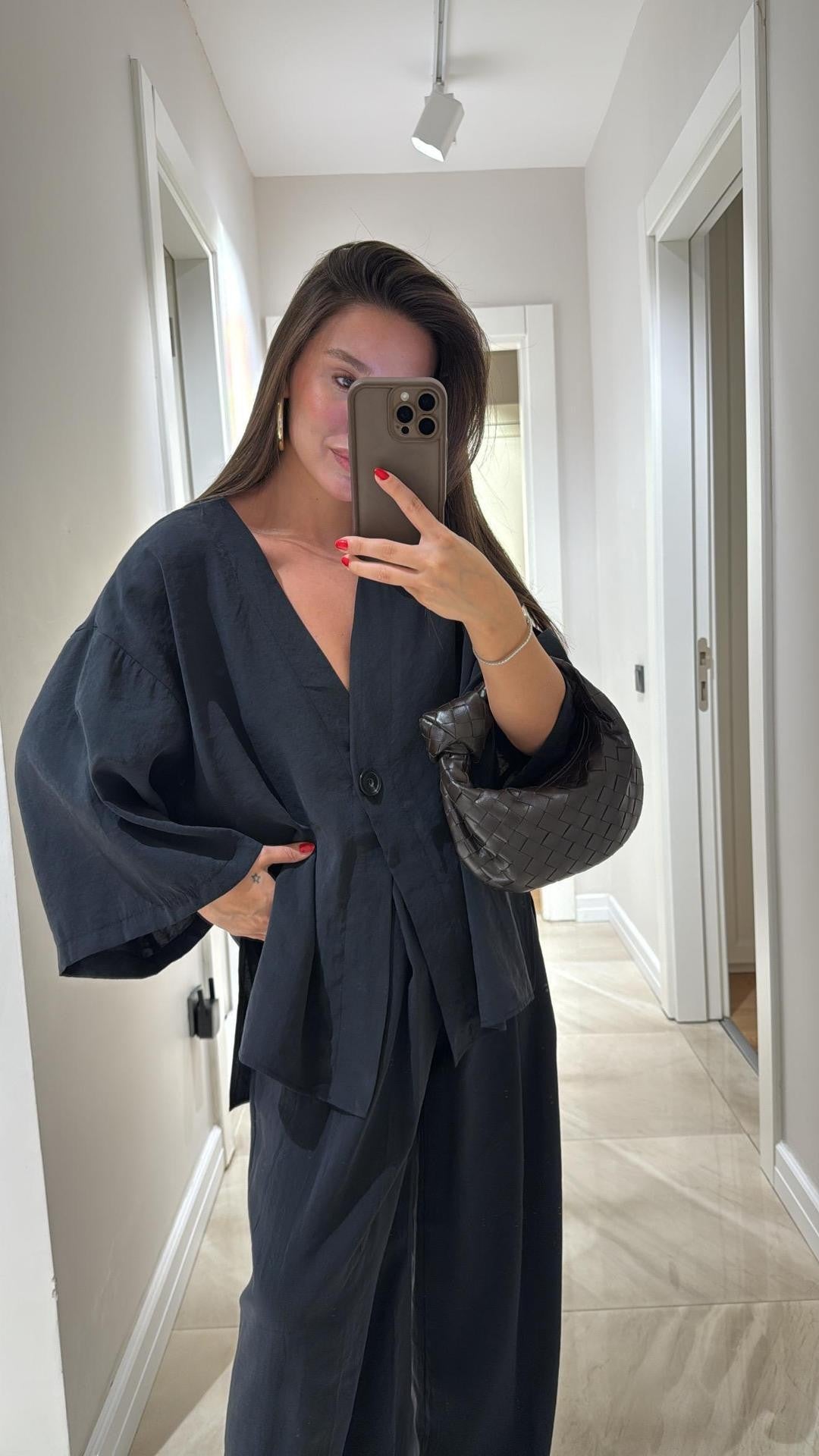 Women's Button Loose Long Sleeve High Waist Fashion Casual Suit