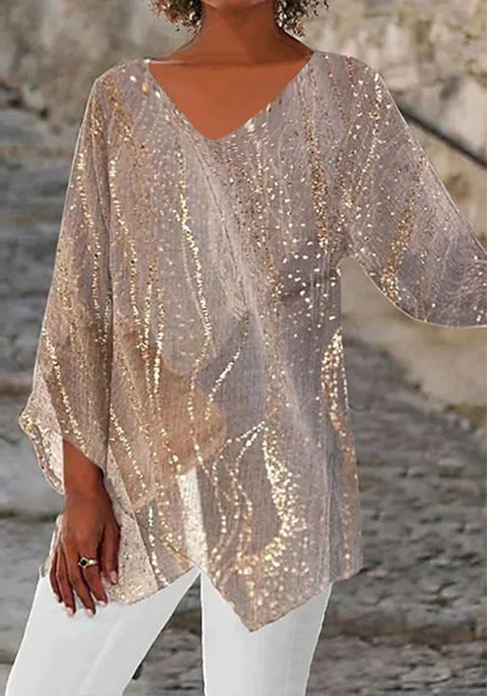 Women's Leisure Loose Irregular Printed Long Sleeve Tops