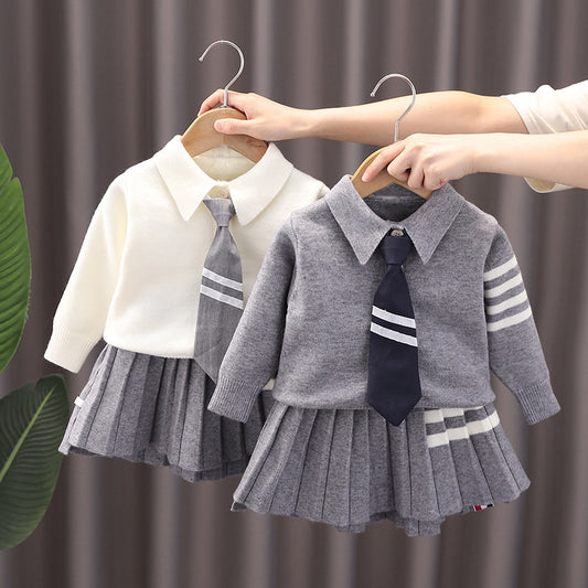Children's Sweater College Style Two-piece Set Skirt Children's Suit