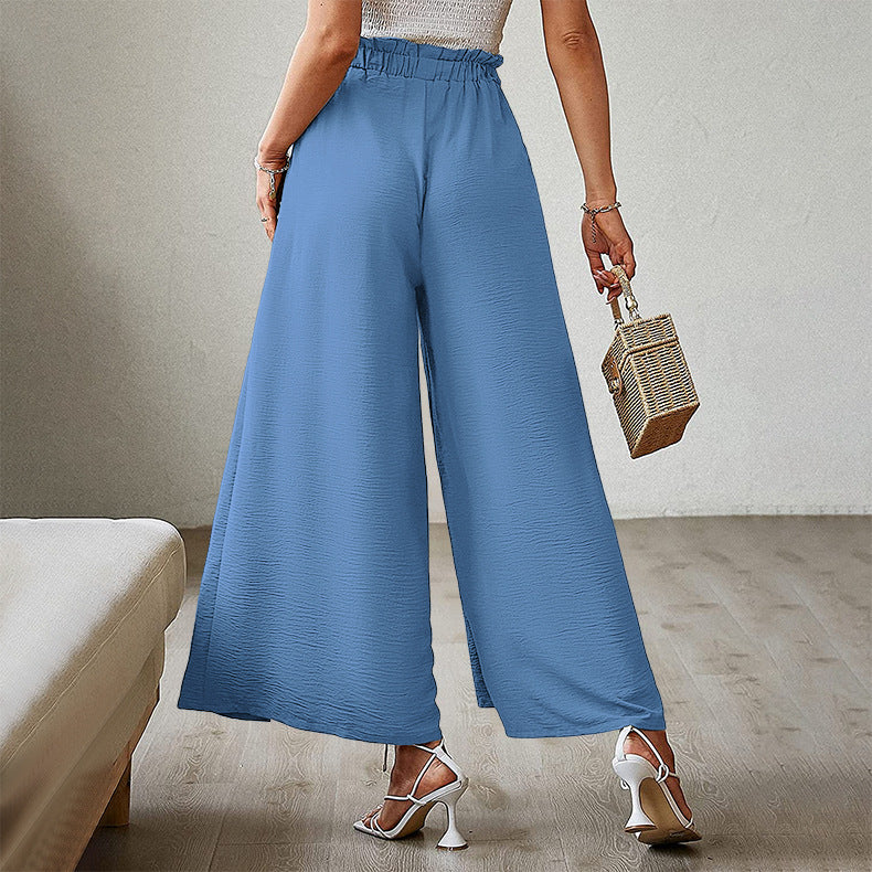 Women's Elegant Style Bowknot Loose High Waist Crimp Wide Casual Pants