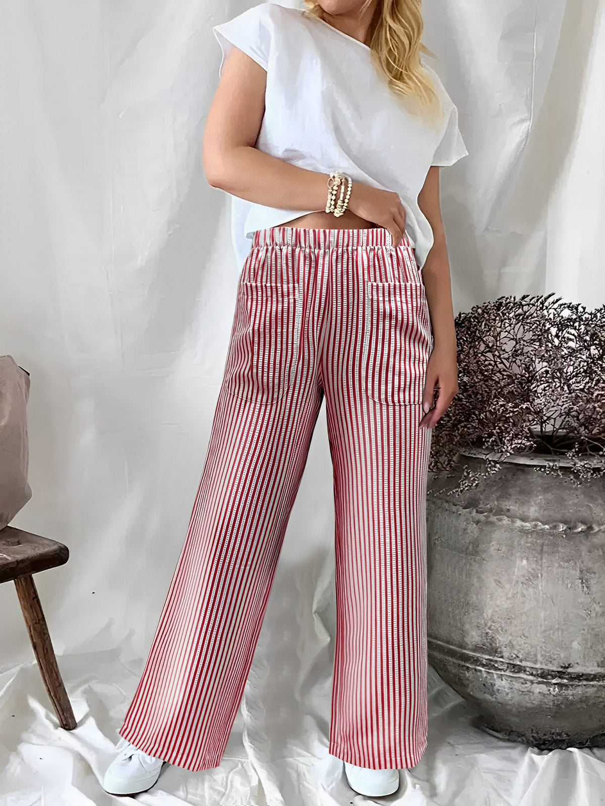 Attractive Women's Loose Striped Pocket Fashion Pants