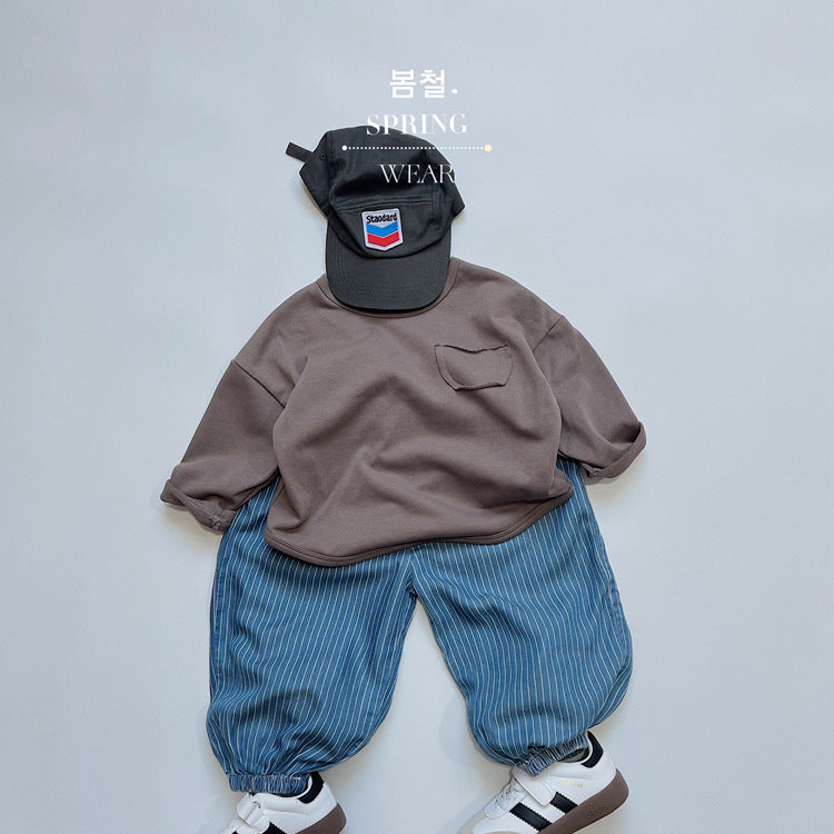 Children's Striped Windproof Jeans Thin Korean Style Air Children's Pants