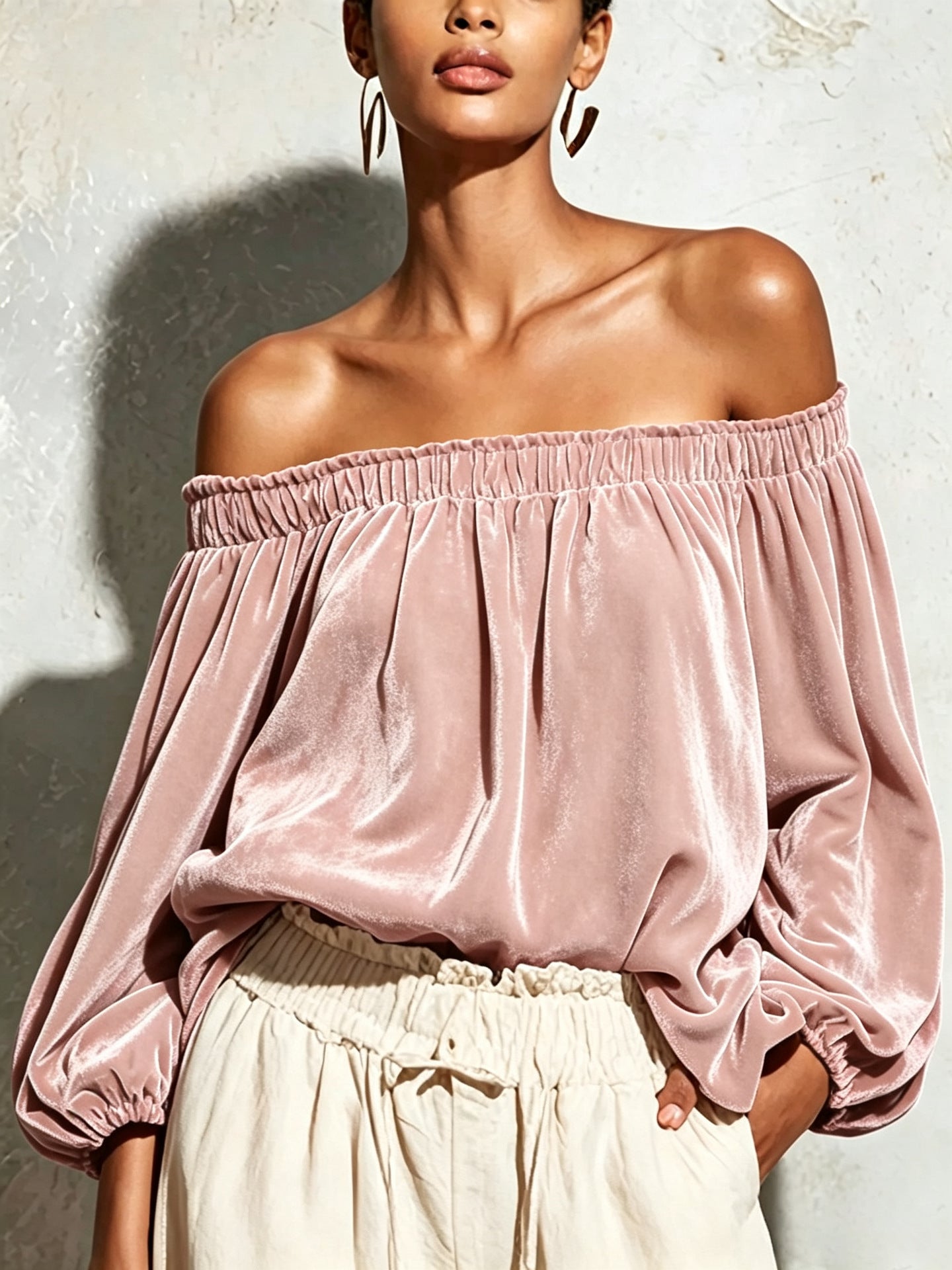 Women's Lantern Sleeve Elegant Solid Color Casual T-shirt Blouse