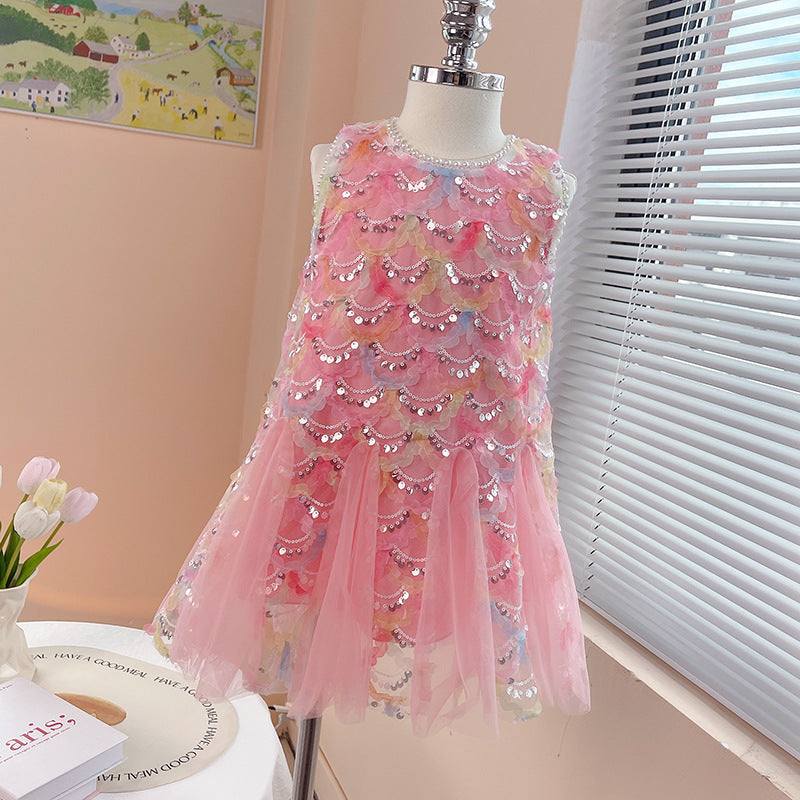 Children's Summer Mermaid Princess Medium Big Sequins Fishtail Children's Dress