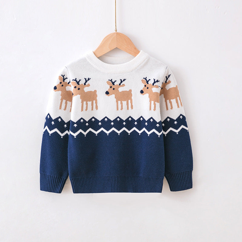 Children's Christmas Sweater Suit Elk Jacquard Pullover Parent-child Outfit
